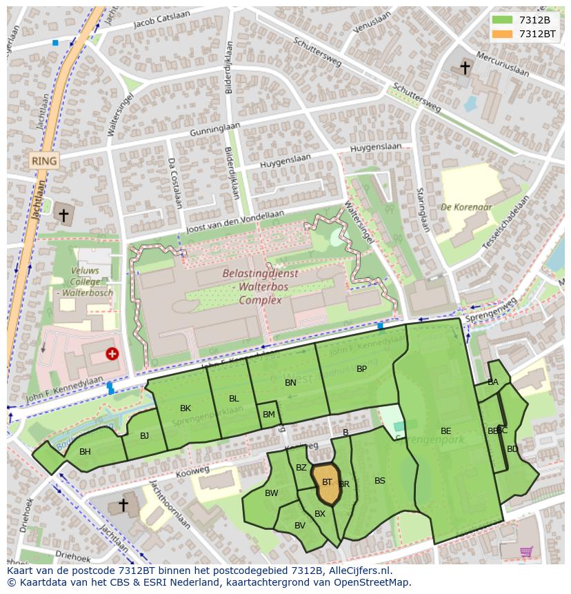 Afbeelding van het postcodegebied 7312 BT op de kaart.
