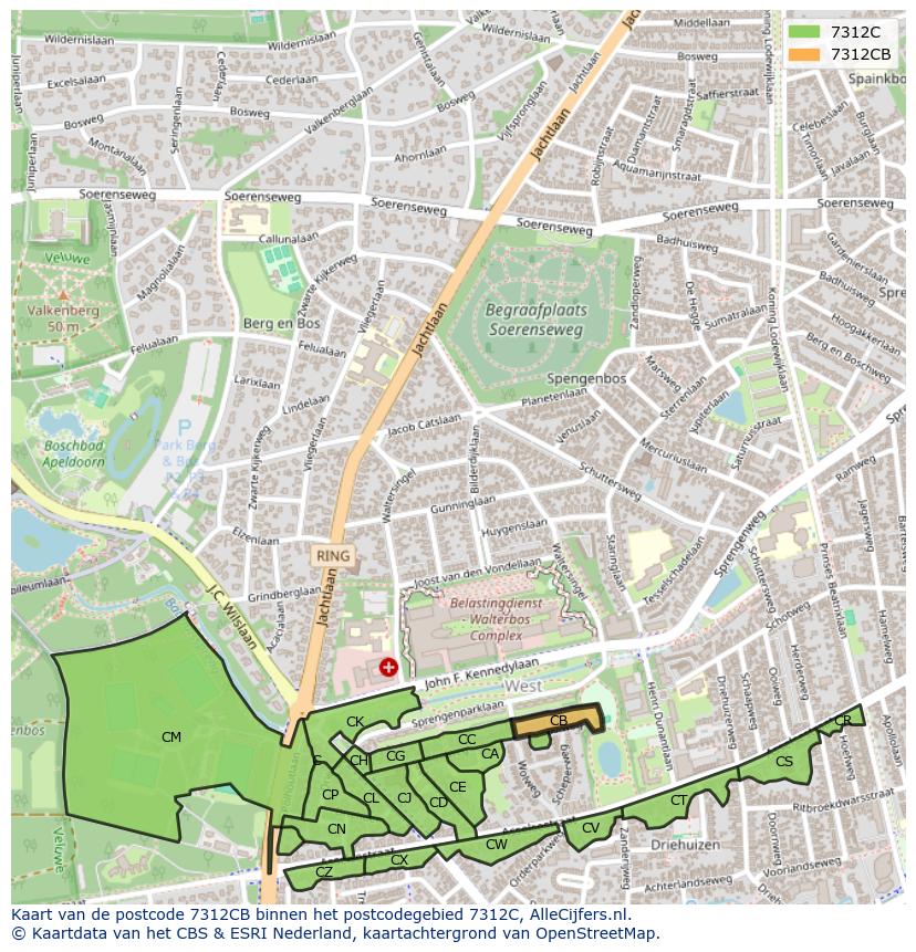 Afbeelding van het postcodegebied 7312 CB op de kaart.