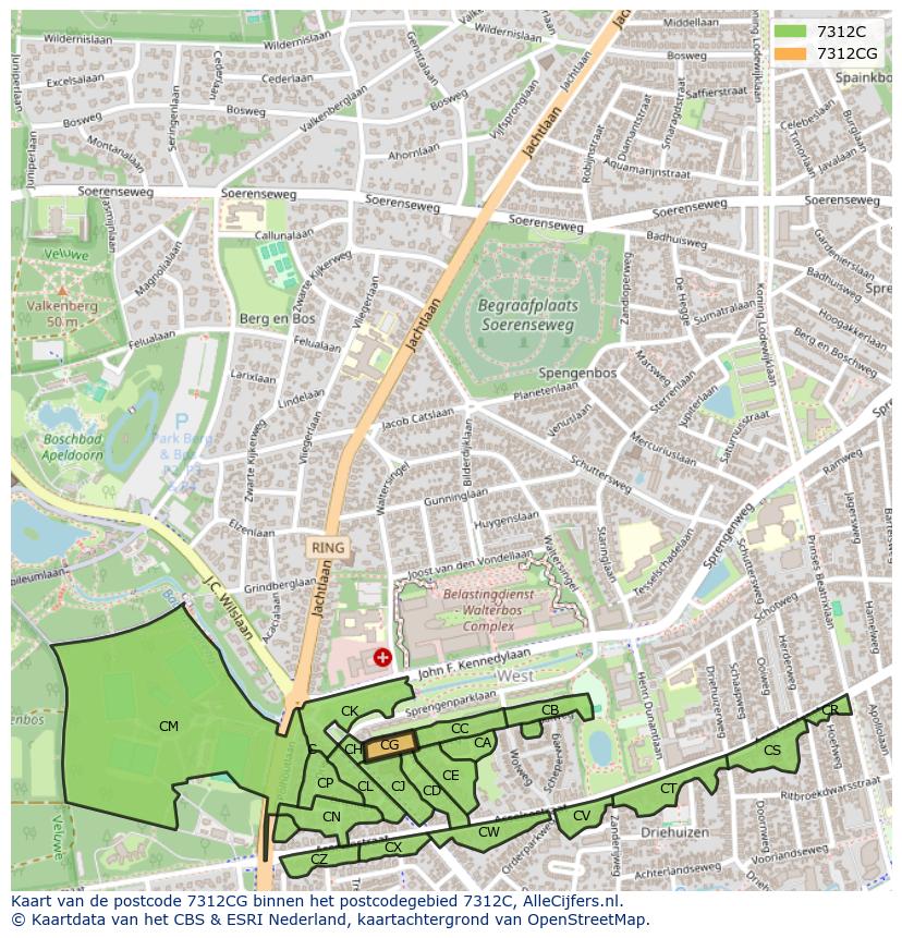 Afbeelding van het postcodegebied 7312 CG op de kaart.