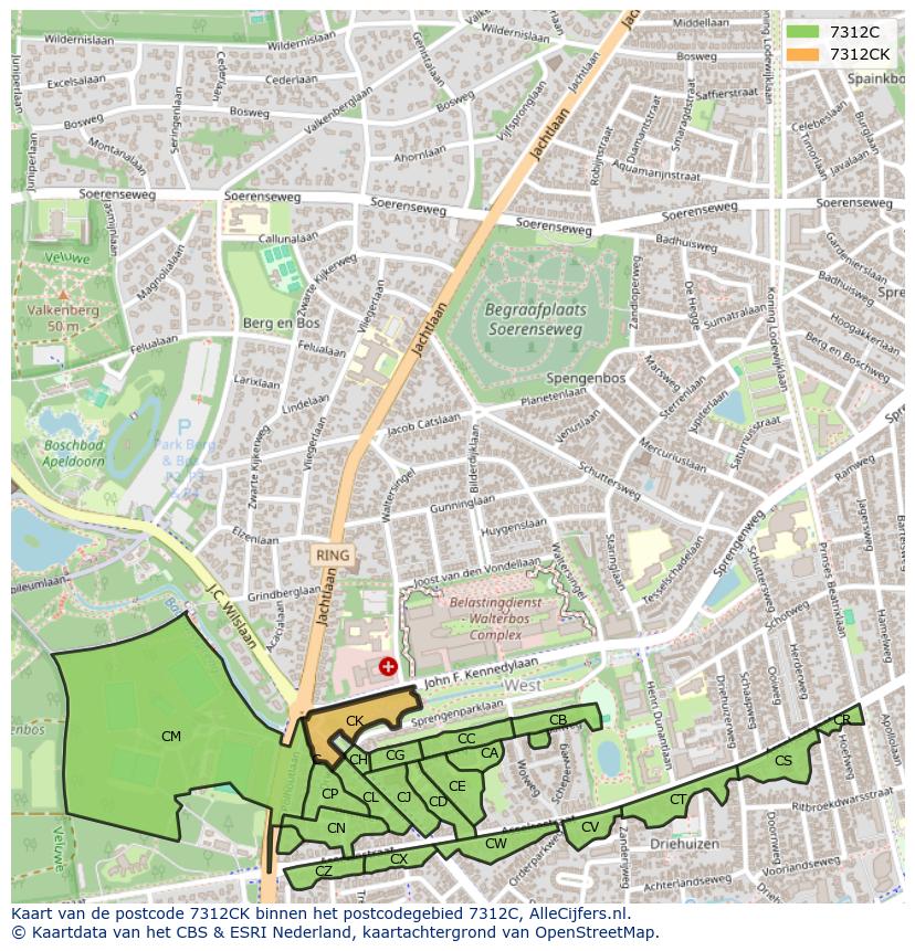 Afbeelding van het postcodegebied 7312 CK op de kaart.