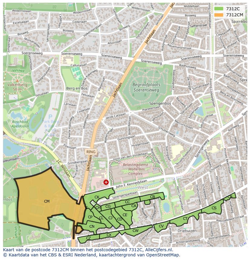 Afbeelding van het postcodegebied 7312 CM op de kaart.