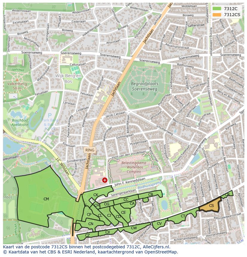 Afbeelding van het postcodegebied 7312 CS op de kaart.