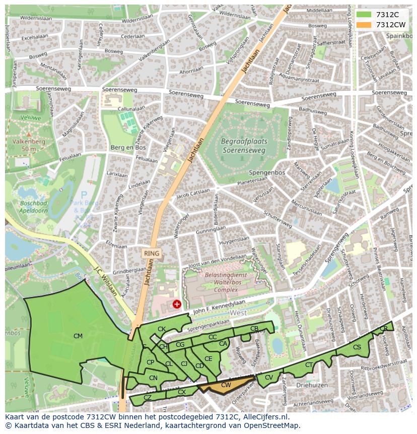 Afbeelding van het postcodegebied 7312 CW op de kaart.