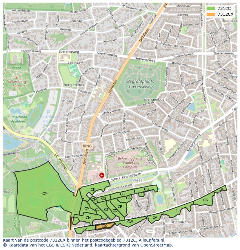 Afbeelding van het postcodegebied 7312 CX op de kaart.