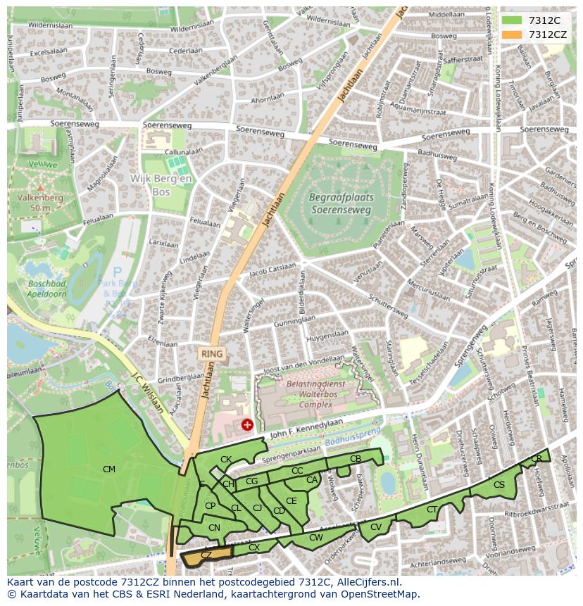 Afbeelding van het postcodegebied 7312 CZ op de kaart.