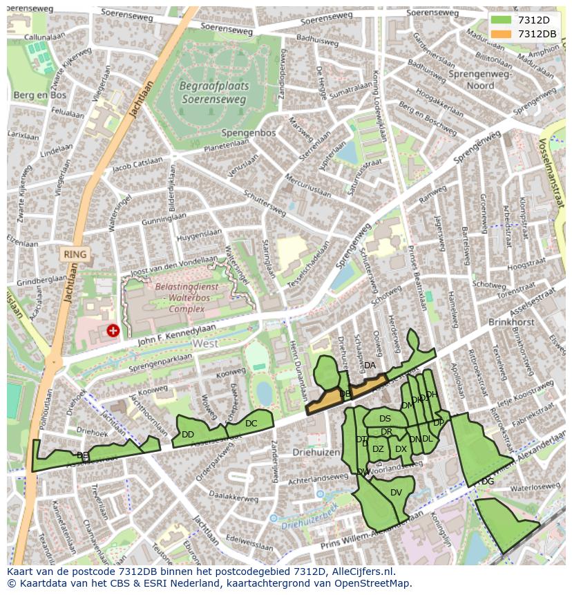 Afbeelding van het postcodegebied 7312 DB op de kaart.