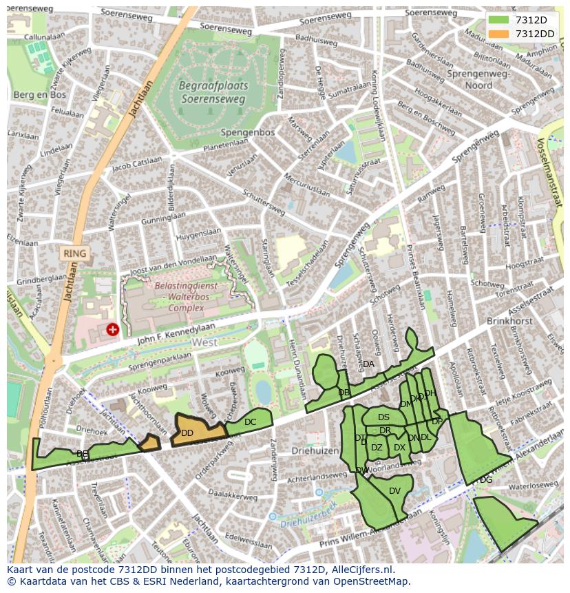 Afbeelding van het postcodegebied 7312 DD op de kaart.