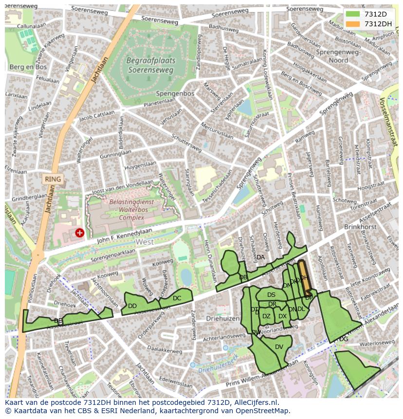 Afbeelding van het postcodegebied 7312 DH op de kaart.