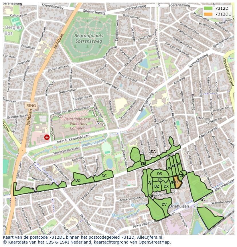 Afbeelding van het postcodegebied 7312 DL op de kaart.
