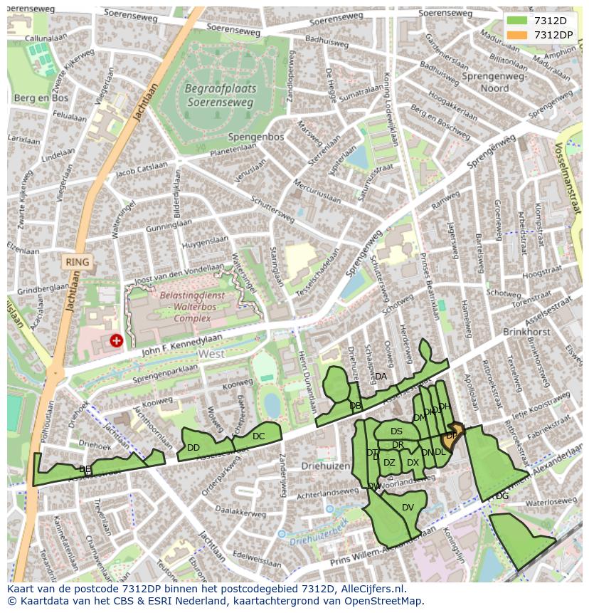 Afbeelding van het postcodegebied 7312 DP op de kaart.