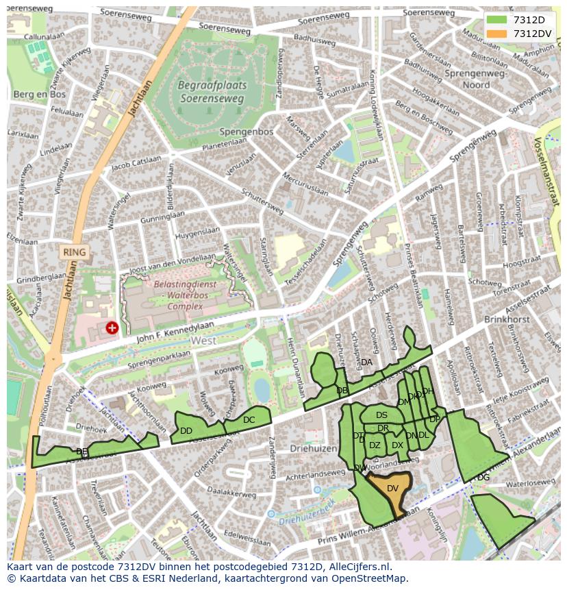 Afbeelding van het postcodegebied 7312 DV op de kaart.
