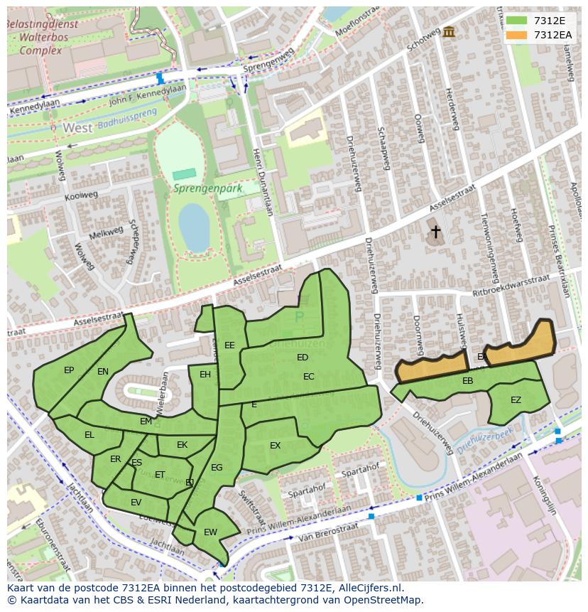 Afbeelding van het postcodegebied 7312 EA op de kaart.