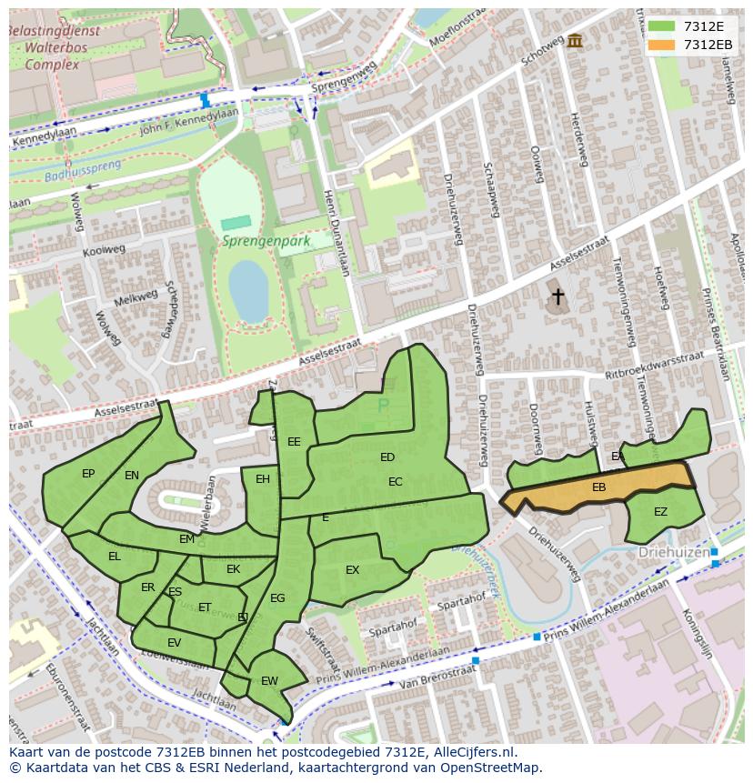 Afbeelding van het postcodegebied 7312 EB op de kaart.