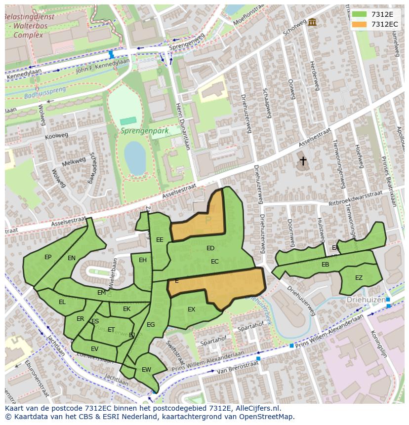 Afbeelding van het postcodegebied 7312 EC op de kaart.