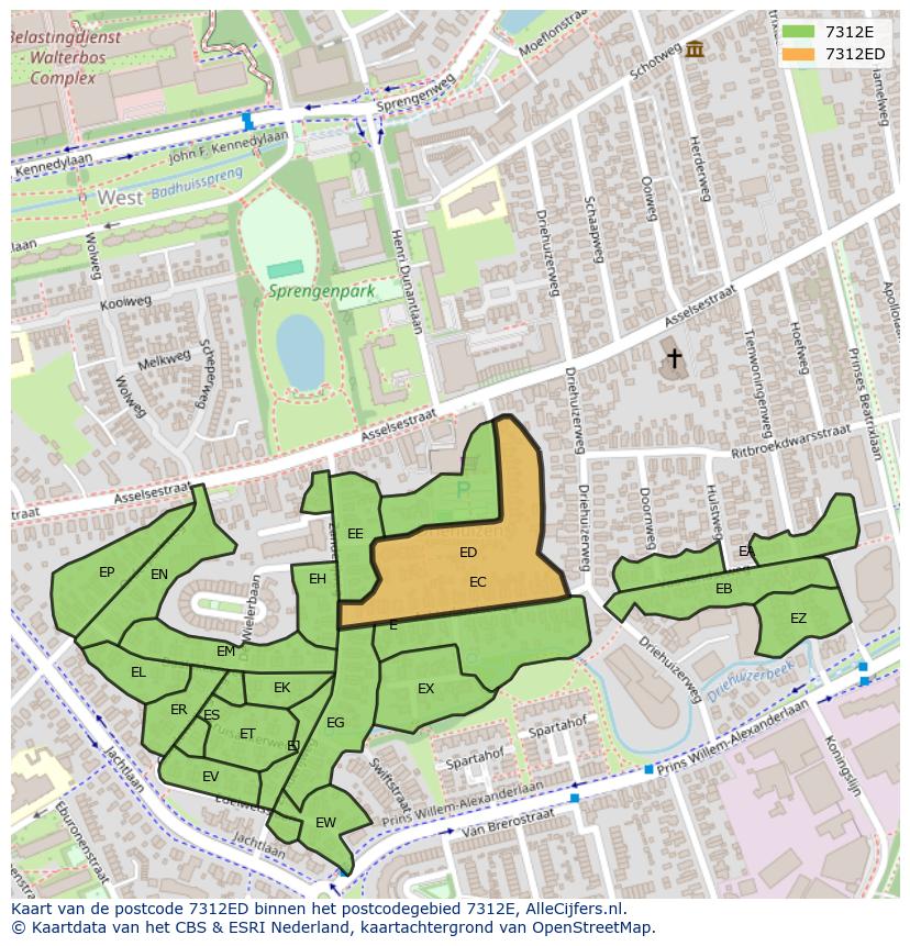Afbeelding van het postcodegebied 7312 ED op de kaart.