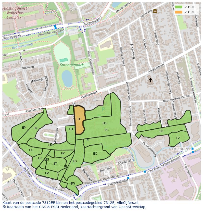 Afbeelding van het postcodegebied 7312 EE op de kaart.