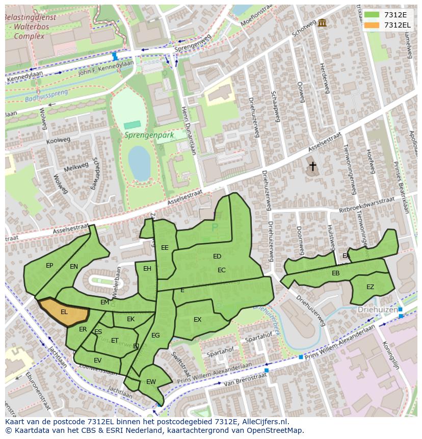 Afbeelding van het postcodegebied 7312 EL op de kaart.