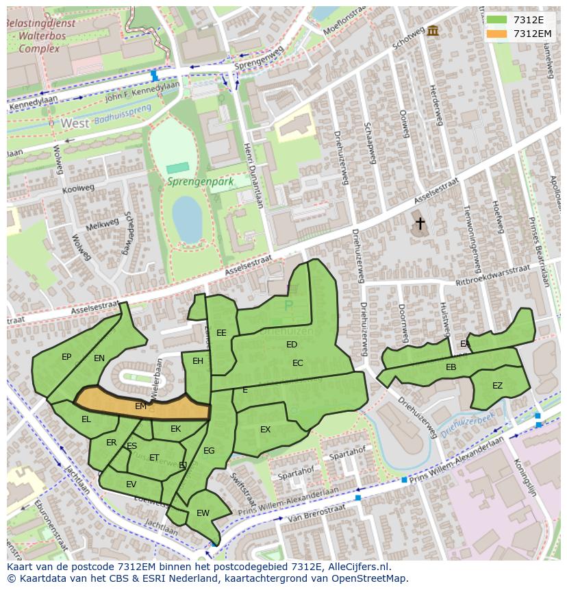 Afbeelding van het postcodegebied 7312 EM op de kaart.