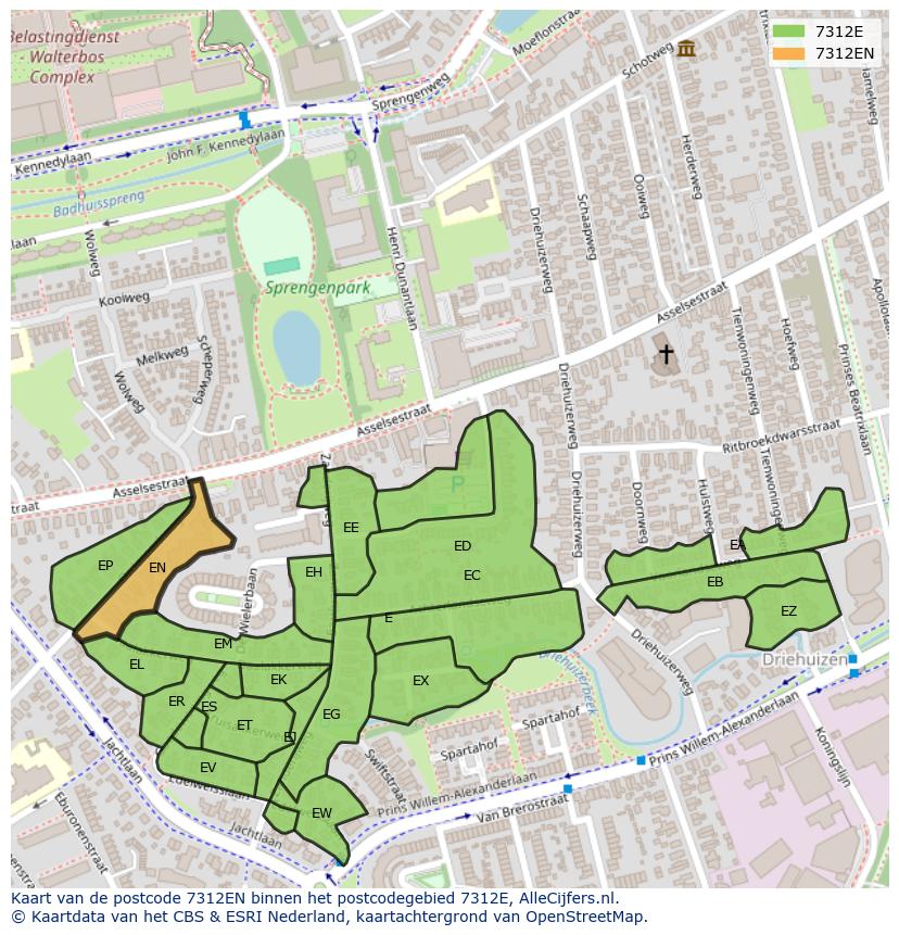 Afbeelding van het postcodegebied 7312 EN op de kaart.