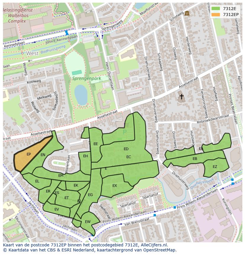 Afbeelding van het postcodegebied 7312 EP op de kaart.