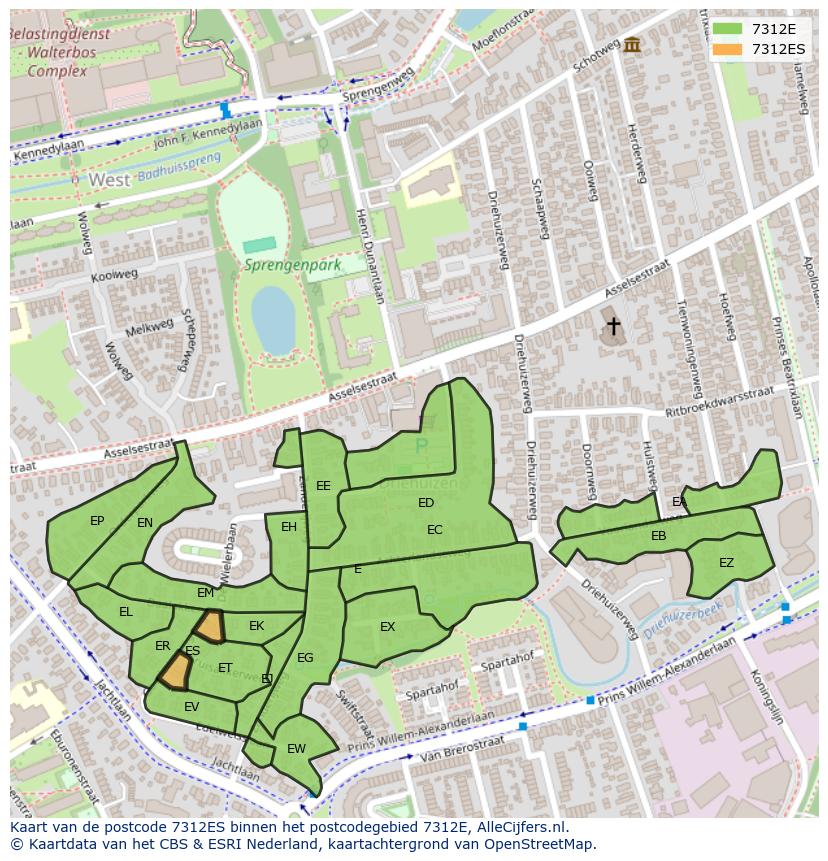 Afbeelding van het postcodegebied 7312 ES op de kaart.