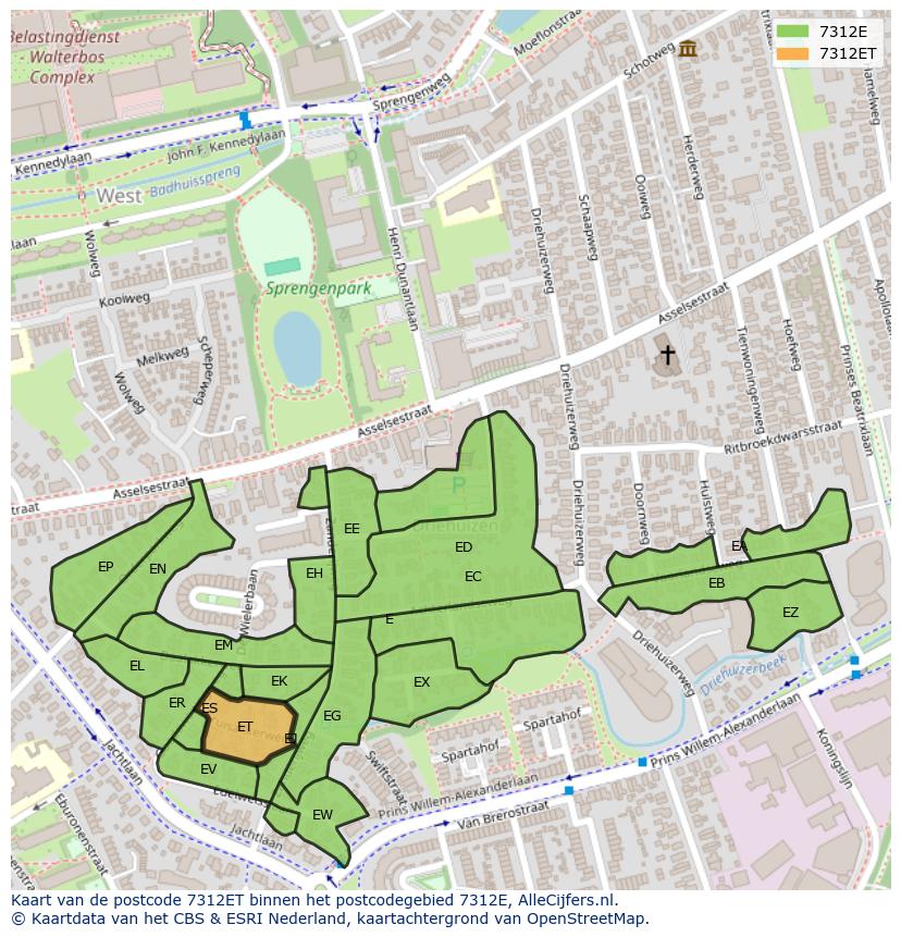 Afbeelding van het postcodegebied 7312 ET op de kaart.