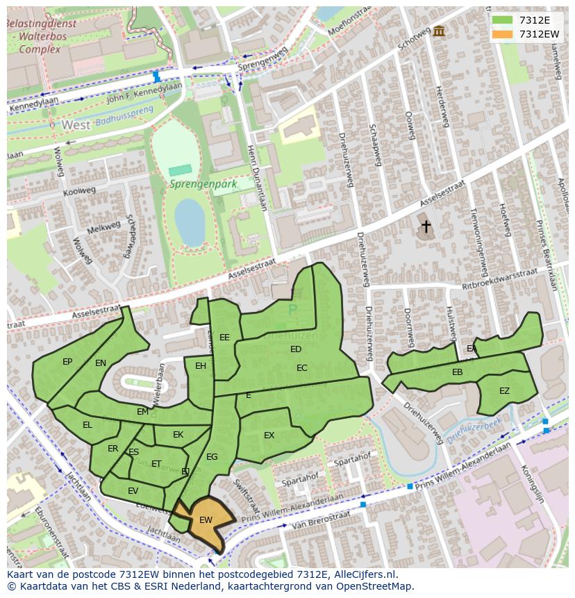 Afbeelding van het postcodegebied 7312 EW op de kaart.