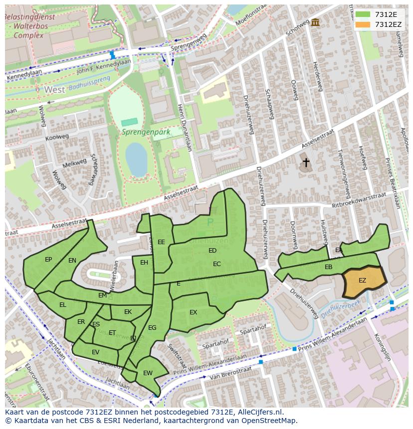 Afbeelding van het postcodegebied 7312 EZ op de kaart.