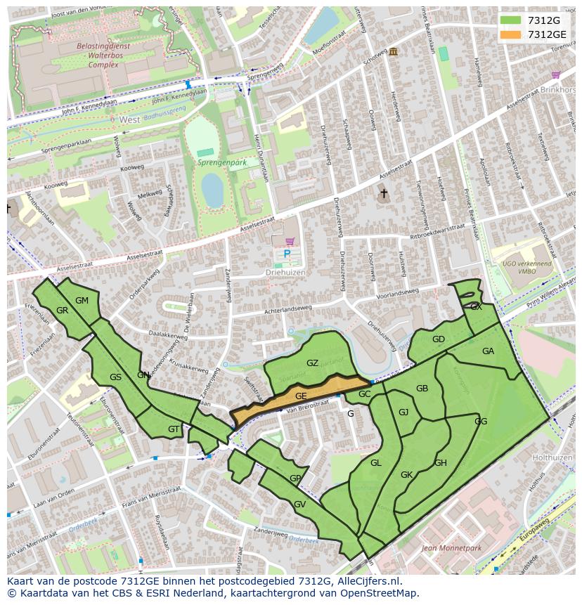 Afbeelding van het postcodegebied 7312 GE op de kaart.