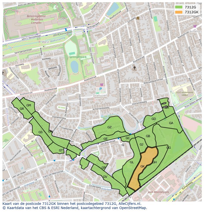 Afbeelding van het postcodegebied 7312 GK op de kaart.
