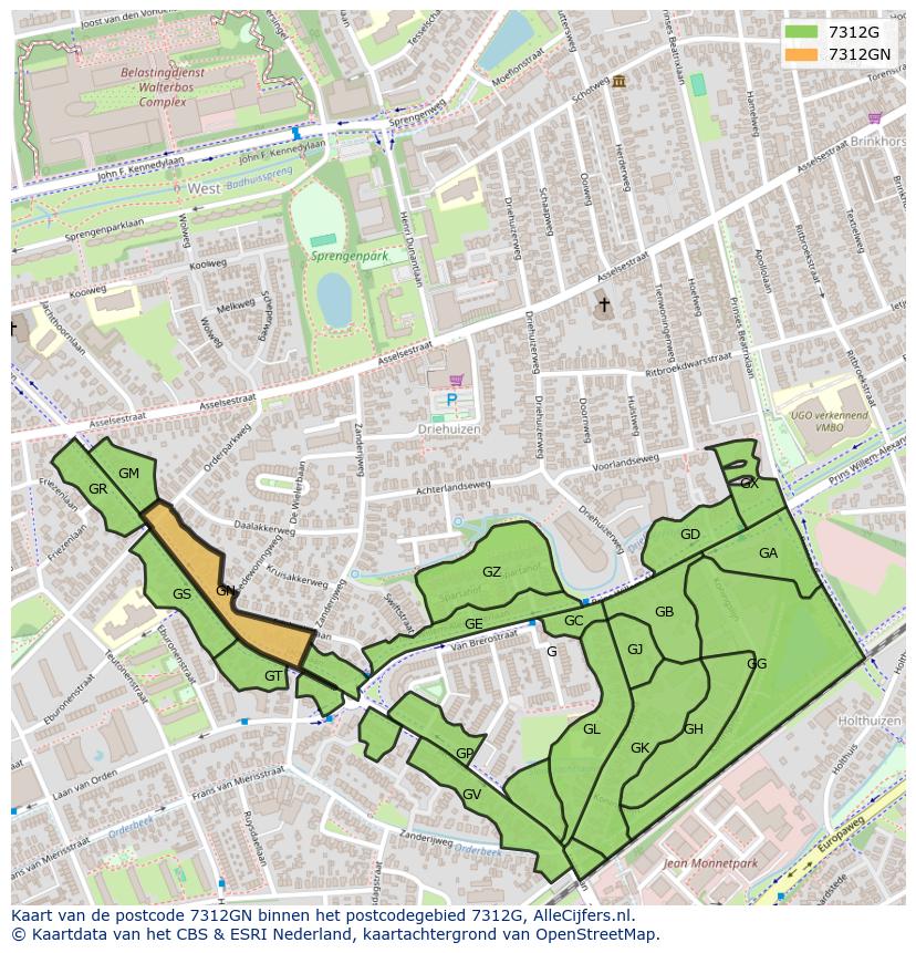 Afbeelding van het postcodegebied 7312 GN op de kaart.