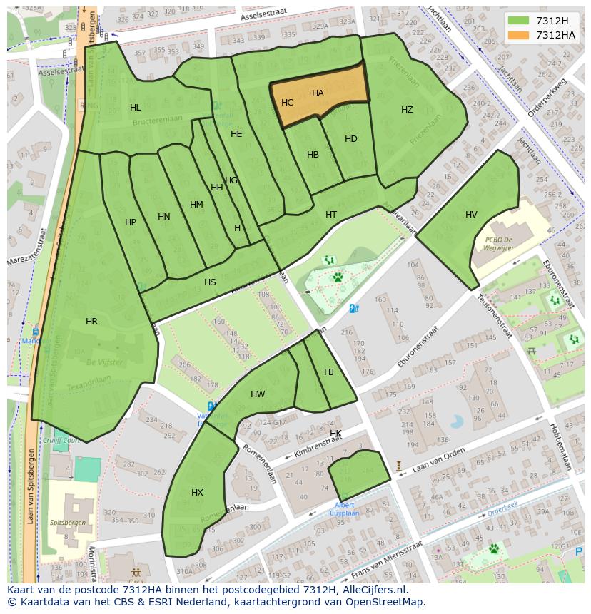 Afbeelding van het postcodegebied 7312 HA op de kaart.