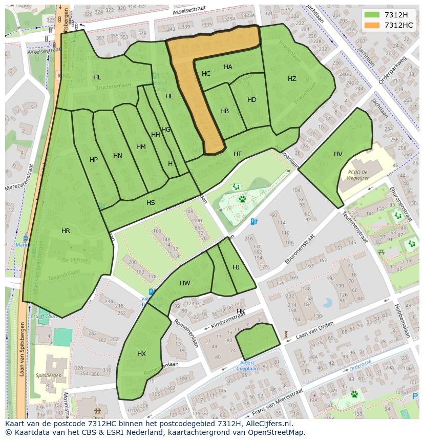 Afbeelding van het postcodegebied 7312 HC op de kaart.