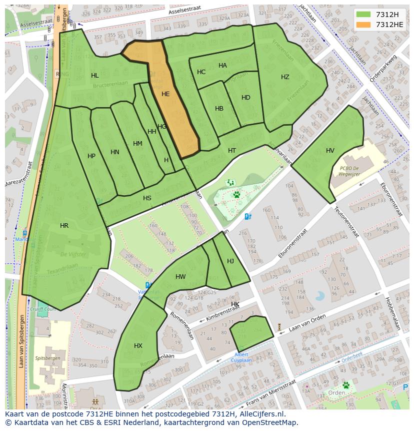 Afbeelding van het postcodegebied 7312 HE op de kaart.