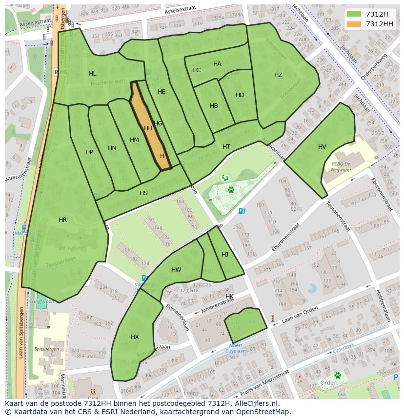 Afbeelding van het postcodegebied 7312 HH op de kaart.