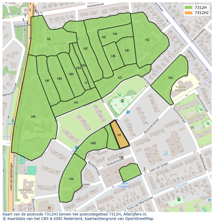 Afbeelding van het postcodegebied 7312 HJ op de kaart.