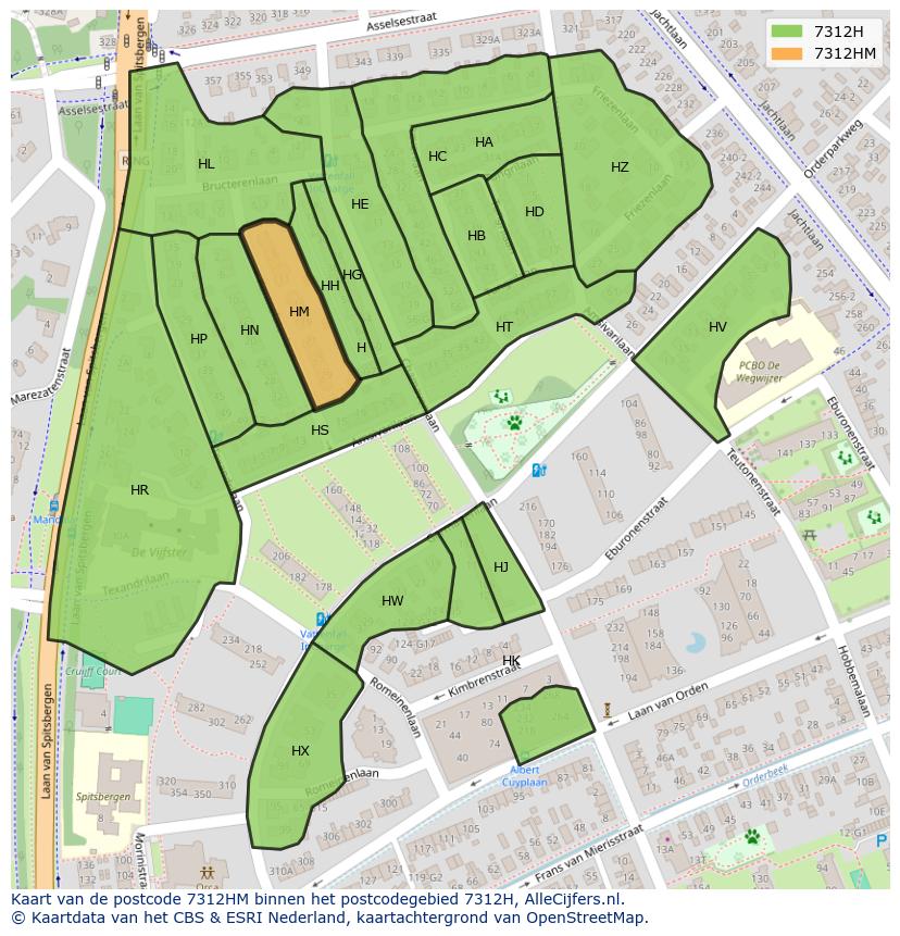 Afbeelding van het postcodegebied 7312 HM op de kaart.