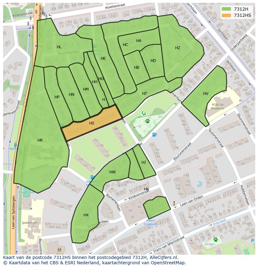 Afbeelding van het postcodegebied 7312 HS op de kaart.