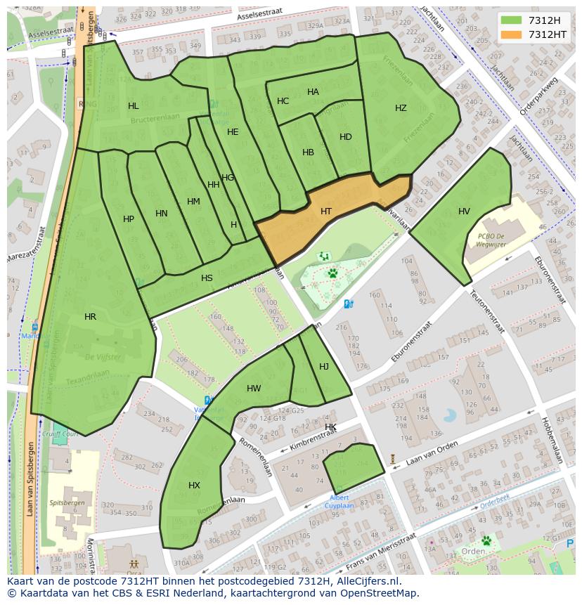 Afbeelding van het postcodegebied 7312 HT op de kaart.