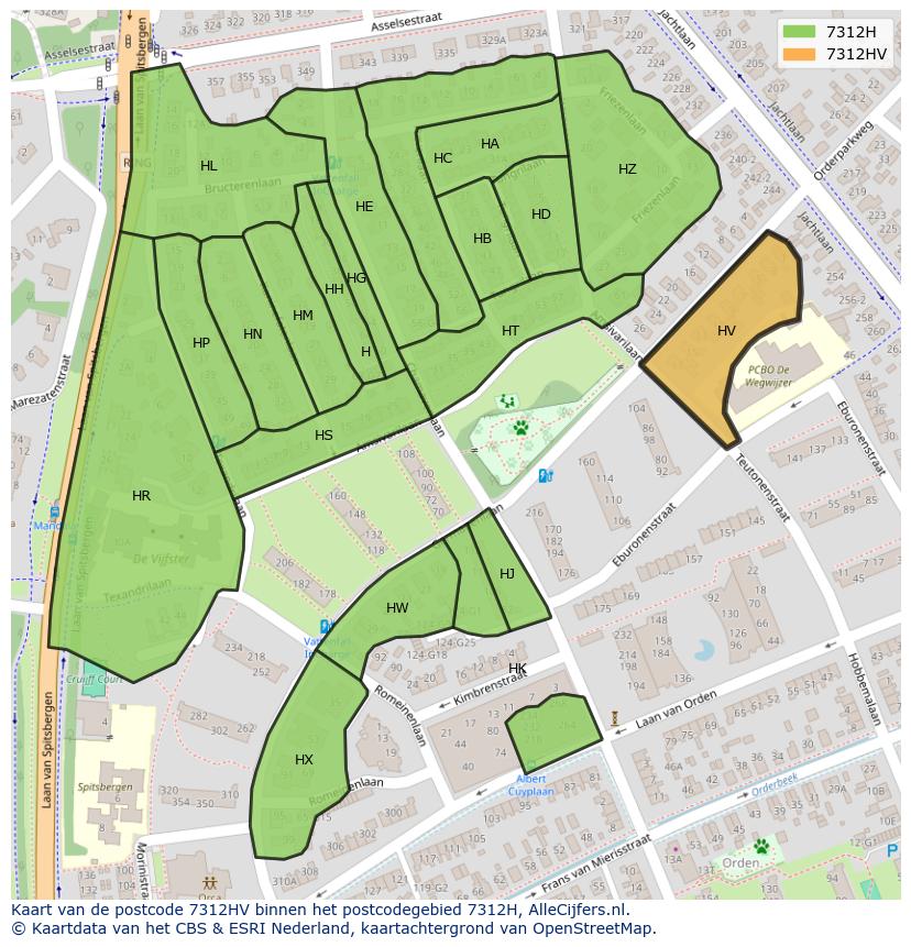 Afbeelding van het postcodegebied 7312 HV op de kaart.