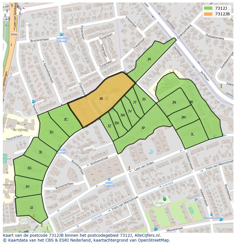 Afbeelding van het postcodegebied 7312 JB op de kaart.