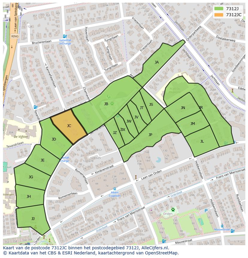 Afbeelding van het postcodegebied 7312 JC op de kaart.