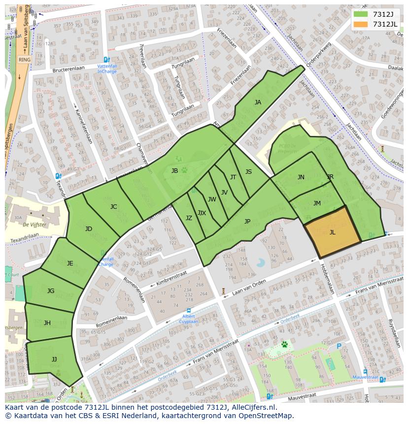 Afbeelding van het postcodegebied 7312 JL op de kaart.