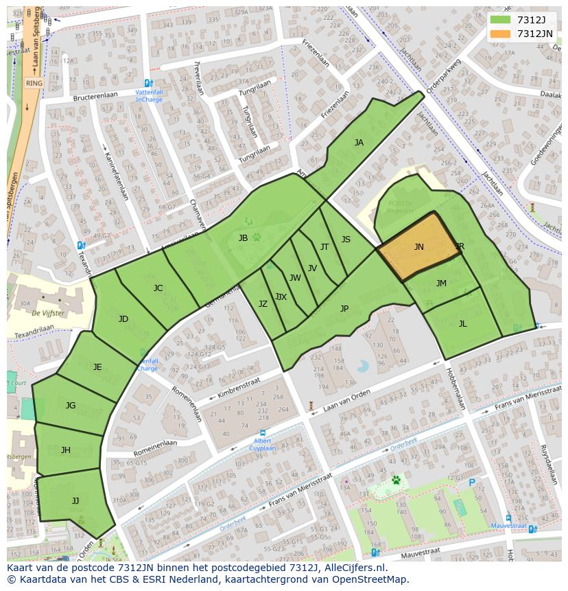 Afbeelding van het postcodegebied 7312 JN op de kaart.
