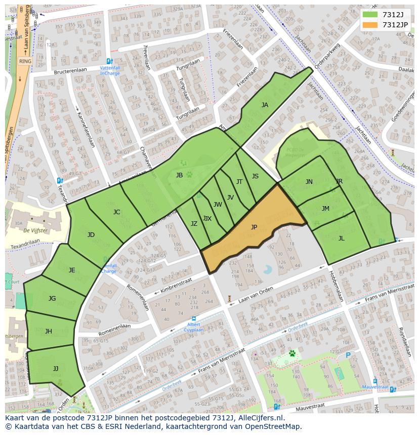 Afbeelding van het postcodegebied 7312 JP op de kaart.