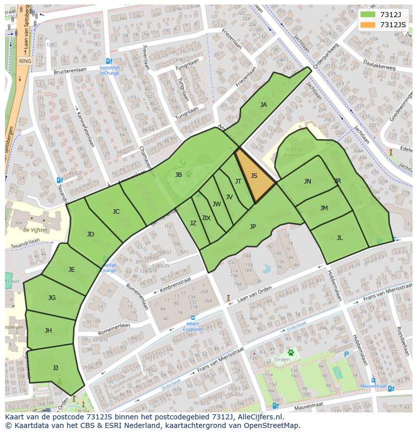 Afbeelding van het postcodegebied 7312 JS op de kaart.