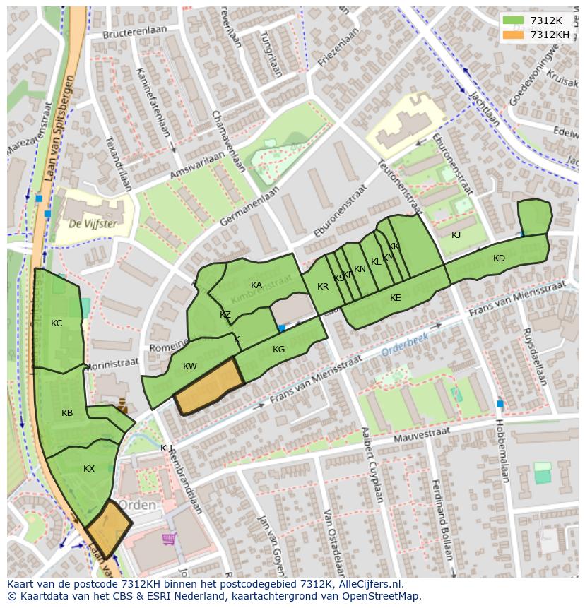 Afbeelding van het postcodegebied 7312 KH op de kaart.