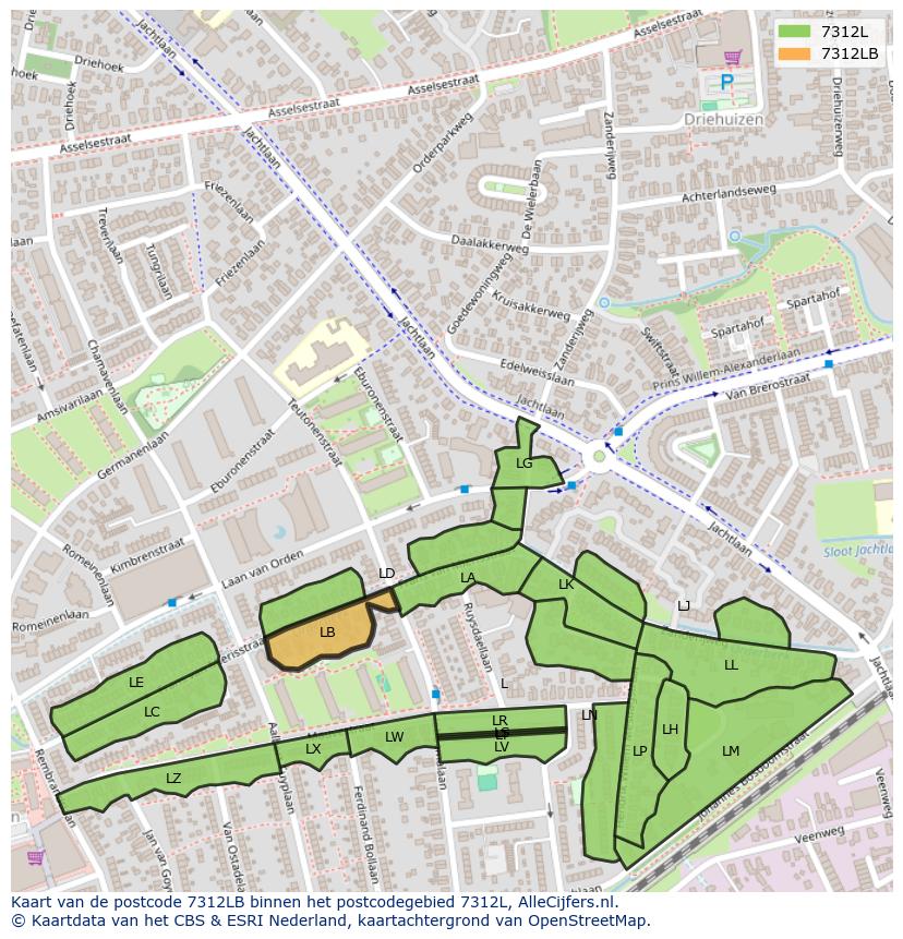 Afbeelding van het postcodegebied 7312 LB op de kaart.