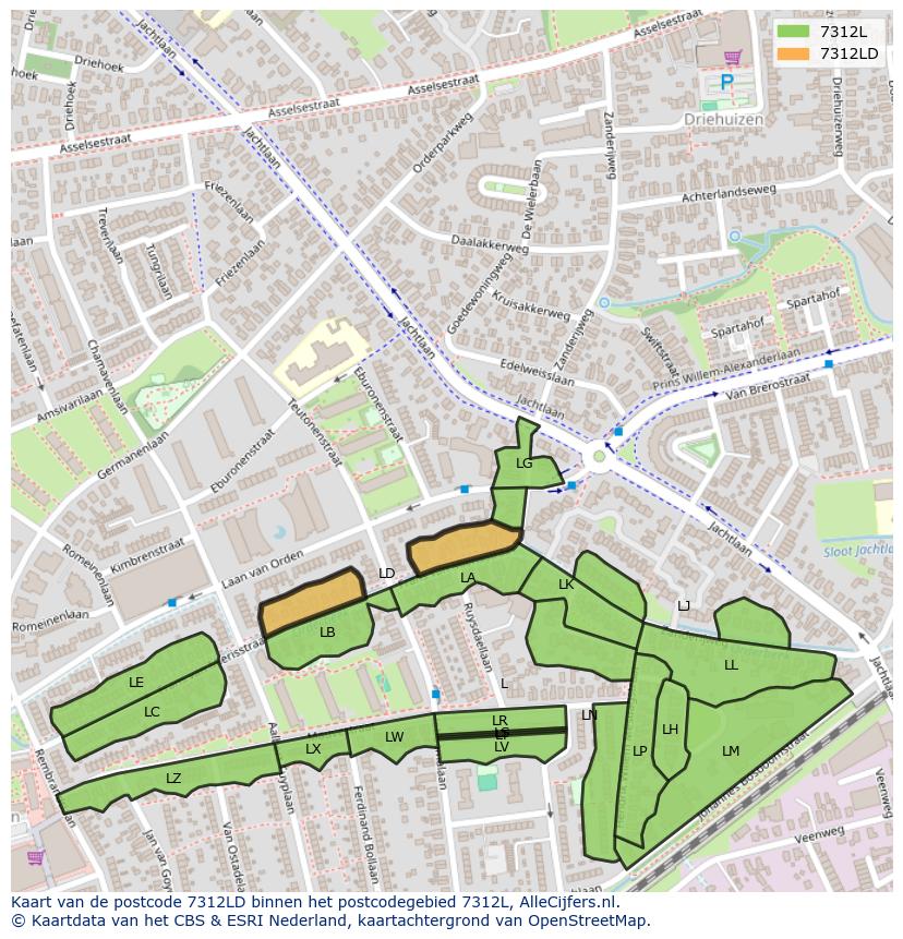 Afbeelding van het postcodegebied 7312 LD op de kaart.
