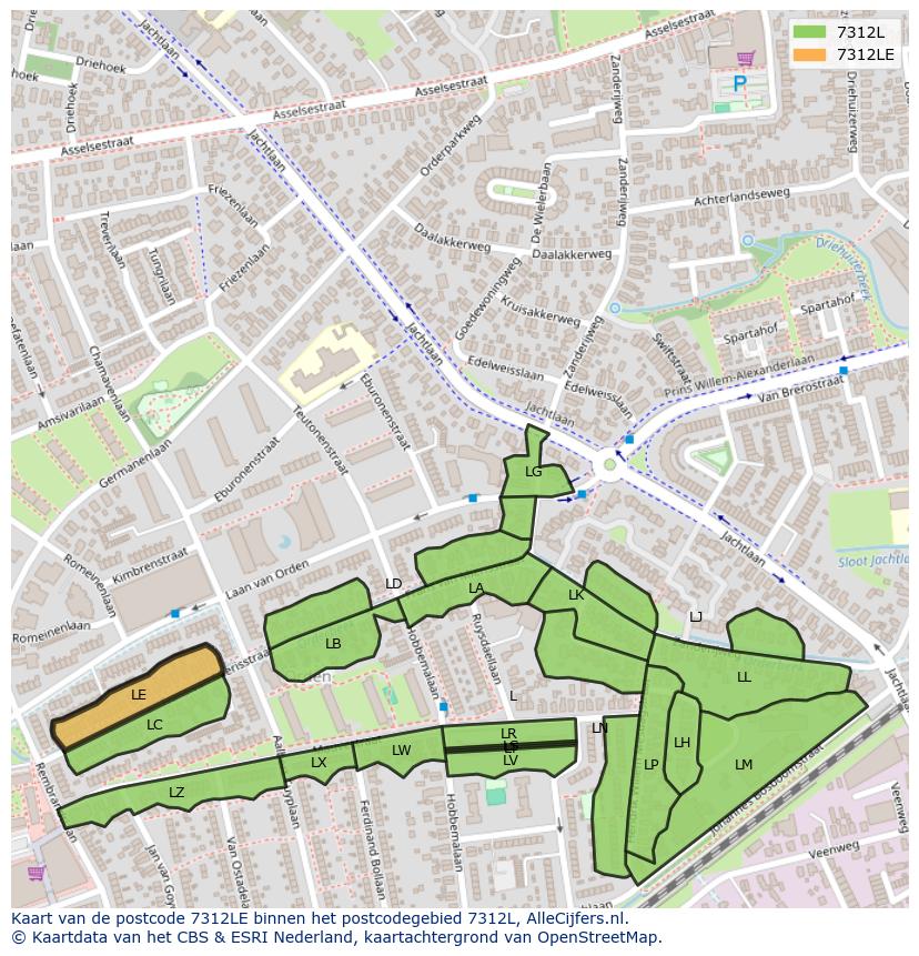 Afbeelding van het postcodegebied 7312 LE op de kaart.